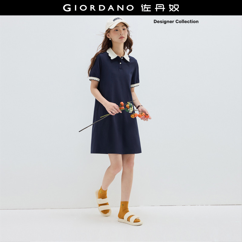 设计师款佐丹奴裙子女夏季新款运动撞色翻领polo连衣裙女1846