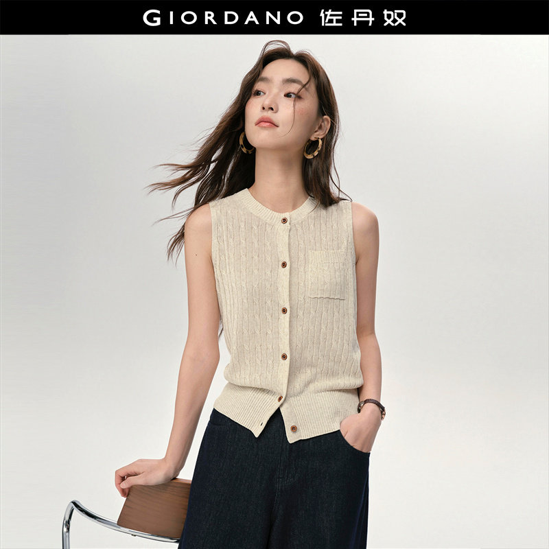 设计师款佐丹奴针织背心女单口袋针织马甲圆领无袖上衣女18355919,女装/女士精品,毛针织衫,淘宝优惠券,粉丝福利购,淘宝优惠卷