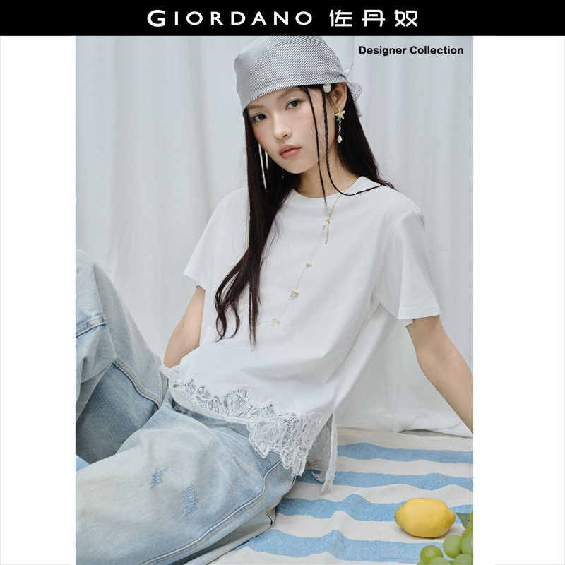 Giordano短袖蕾丝花边下摆T恤图片