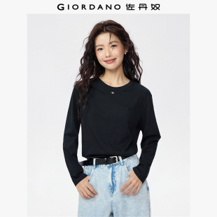 佐丹奴长袖 纯棉金属标宽松圆领上衣女13325785 T恤女2026年春新款