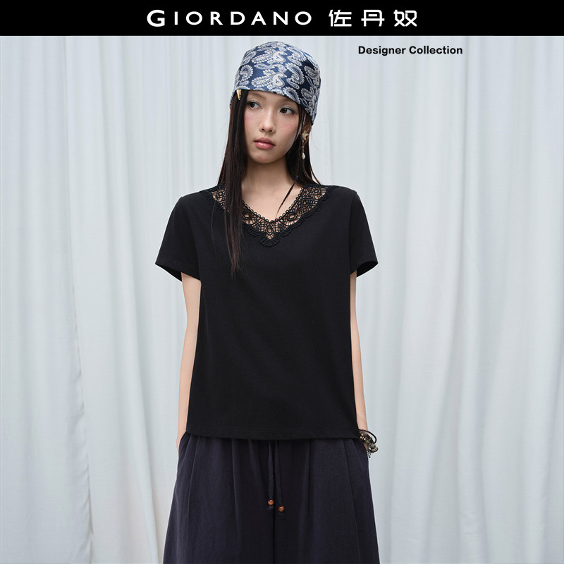 Giordano短袖镂空绣花T恤图片