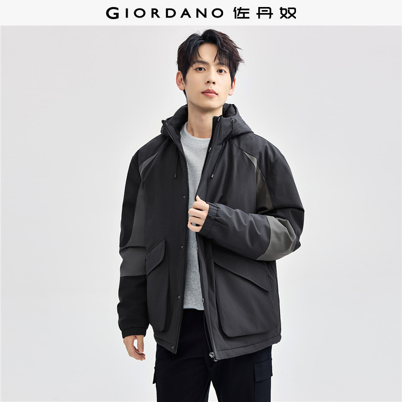 佐丹奴棉衣外套男2026秋冬新款保暖撞色大口袋连帽棉服男0107