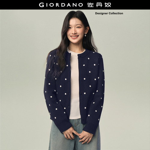 Giordano开衫毛针织衫撞色波点