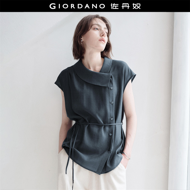 Giordano宽松短袖系带衬衫