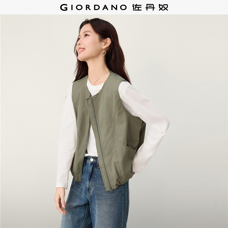 Giordano圆领马甲外套收褶下摆图片