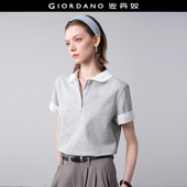 设计师款 拼接蕾丝娃娃领上衣女18315504 女夏新款 佐丹奴短袖 Polo衫