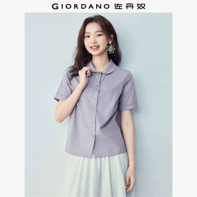 佐丹奴衬衫女2026年夏季新款纯棉娃娃领绣花短袖休闲衬衣13346216