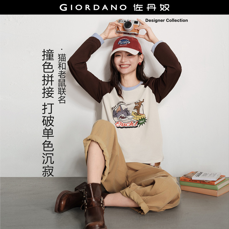 Giordano长袖插肩印花T恤图片