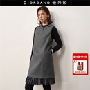 磨毛呢料百褶圆领背心连衣裙18465834 裙子女装 设计师款 佐丹奴无袖