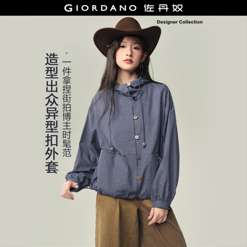 Giordano格纹外套抽绳连帽