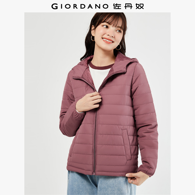 Giordano连帽口袋棉衣纯色
