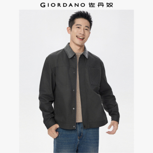佐丹奴休闲外套男秋冬新款 纯棉宽松拼接灯芯绒翻领夹克男01075096