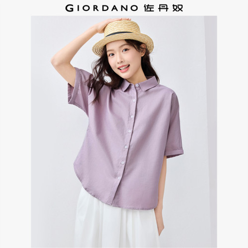 Giordano宽松短袖棉麻连袖衬衫