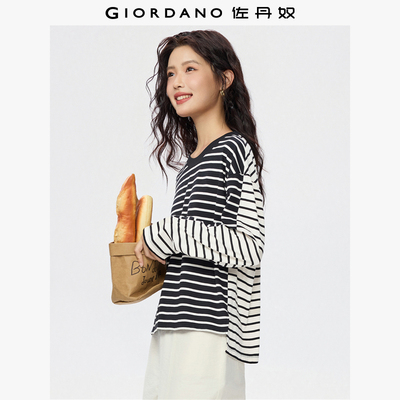 Giordano长袖常规前后拼接T恤