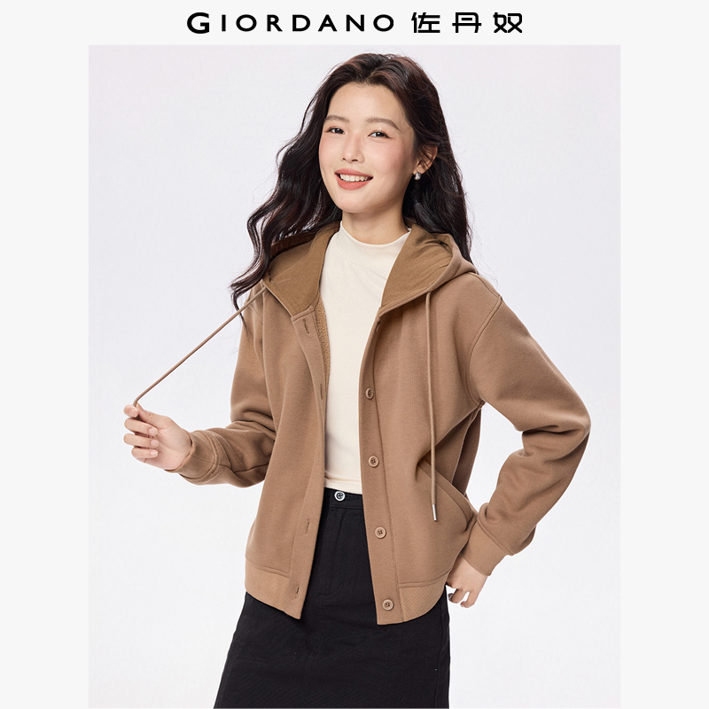 Giordano加绒连帽卫衣外套