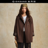 拼接格纹袖 设计师款 佐丹奴外套女新款 里宽松廓形翻领风衣18375102