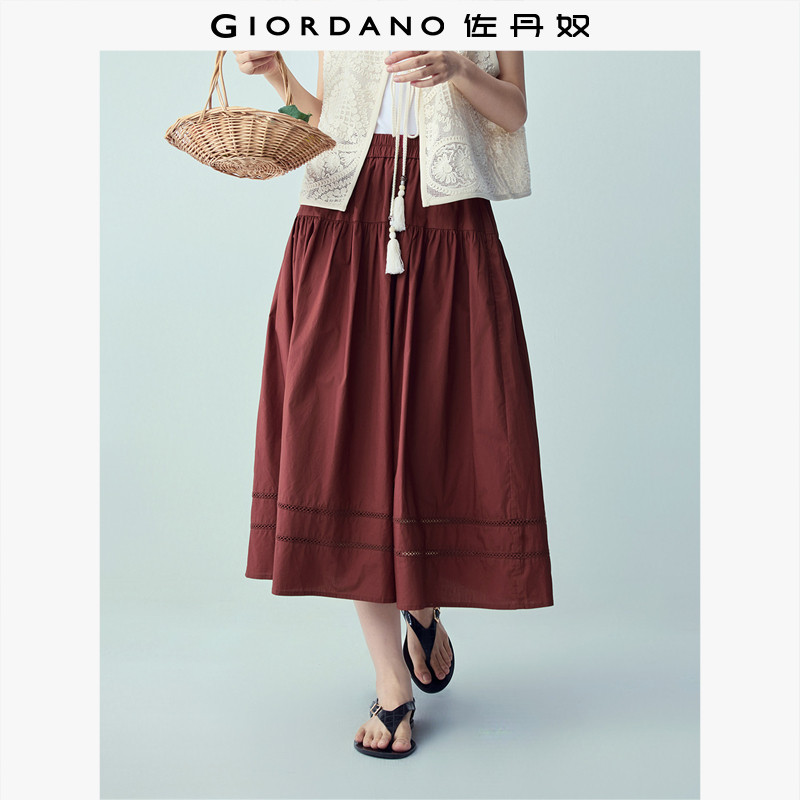 佐丹奴大摆a字裙女2026年夏季纯棉拼接镂空松紧腰半身裙13466211