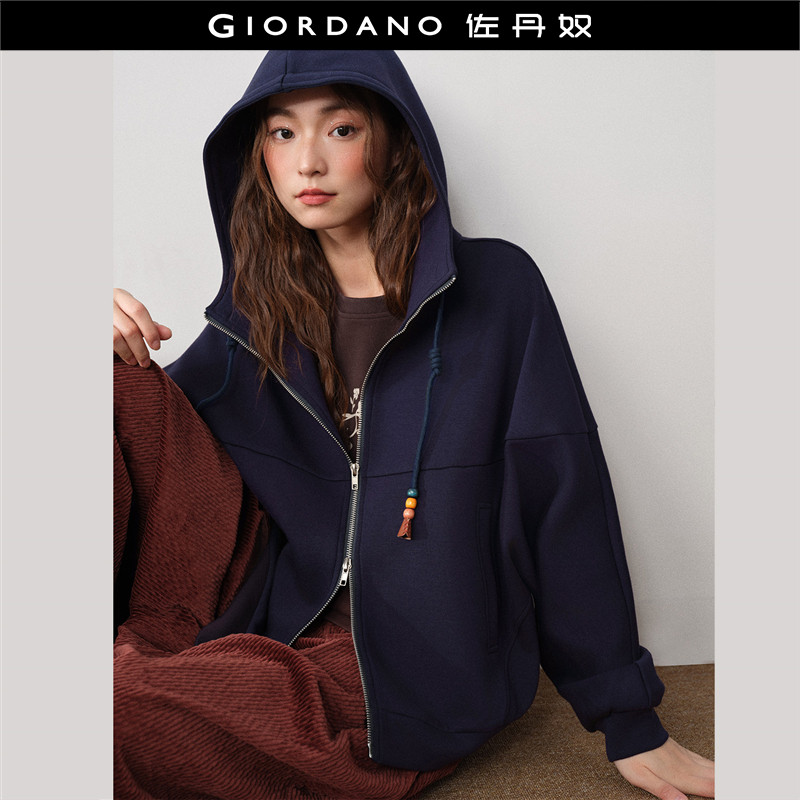 设计师款佐丹奴宽松外套女装空气层串珠抽绳连帽卫衣开衫18375618,女装/女士精品,短外套,淘宝优惠券,粉丝福利购,淘宝优惠卷