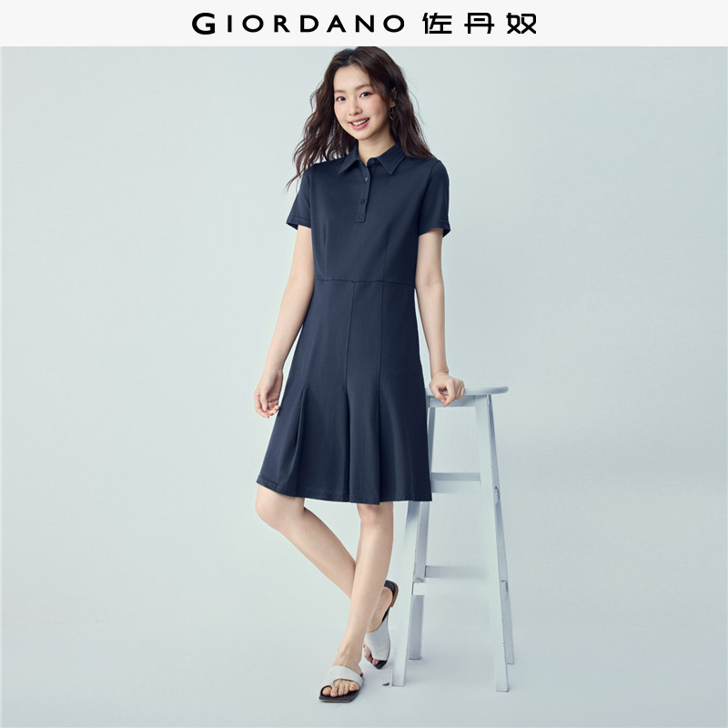 佐丹奴短袖polo裙女2026年夏新款破骨压褶收腰翻领连衣裙13466288