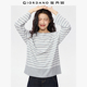 t恤女13325772 纯棉条纹宽松拼接一字领长袖 佐丹奴2026年春季 新款