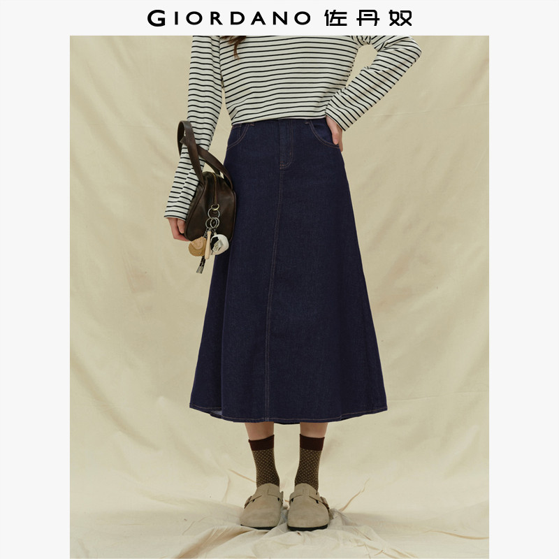 佐丹奴A字牛仔裙女装新款明线韩版中腰洗水牛仔半身长裙134658