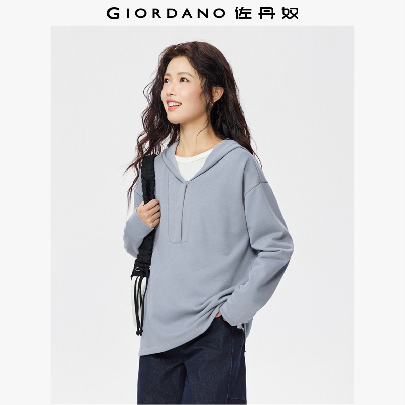 Giordano宽松半开筒卫衣连帽