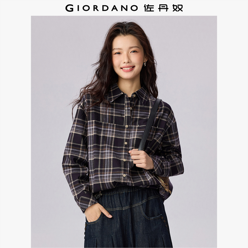 Giordano长袖法兰绒一字袋衬衫