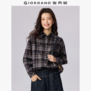 纯棉法兰绒一字袋宽松长袖 佐丹奴美式 女装 子衬衫 衬衣13345859 风格