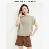 圆领上衣女05324415 纯棉卫衣布破骨宽松连袖 佐丹奴短袖 t恤女新款