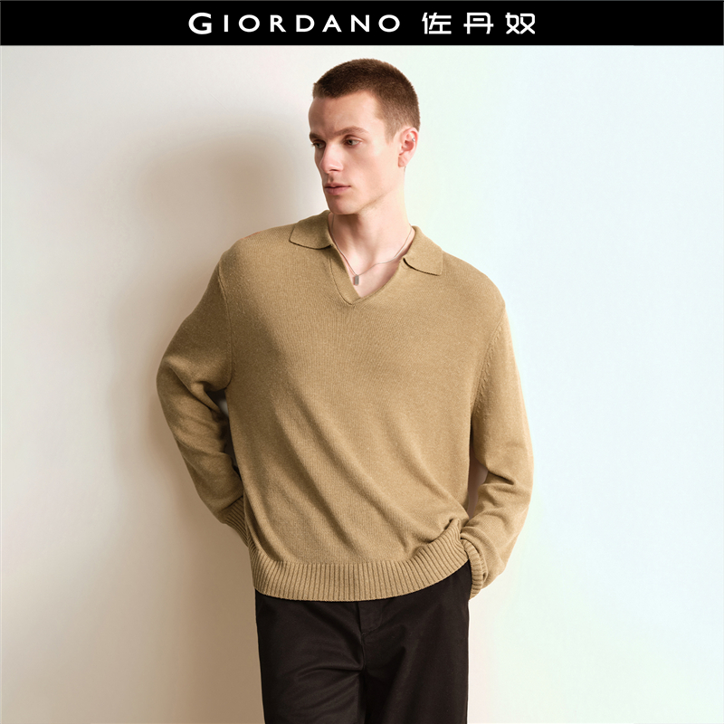 Giordano套头腈纶V字翻领针织衫