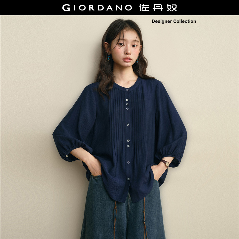 Giordano七分袖衬衫异型纽扣图片