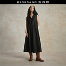 设计师款 佐丹奴裙子女荷叶边V领抽绳收腰牛仔背心连衣裙18465224