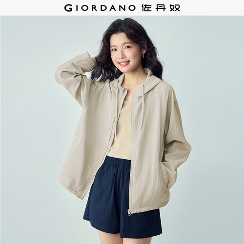 Giordano连帽抽绳风衣外套