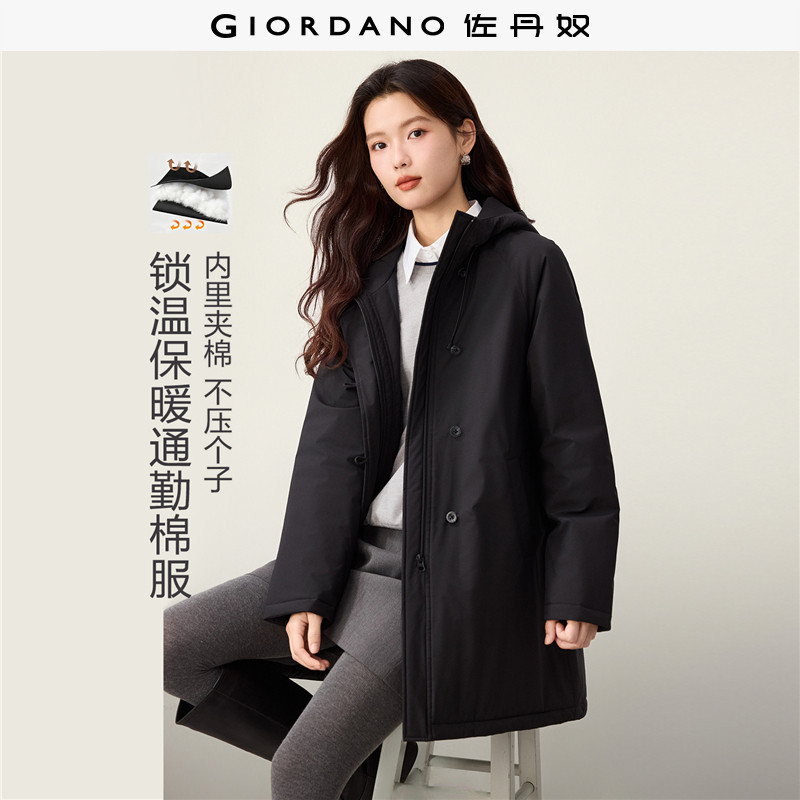Giordano中长款连帽棉衣外套										