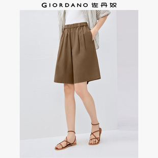 压褶松紧腰五分裤 棉麻百慕大短裤 13405222 女夏新款 佐丹奴休闲短裤