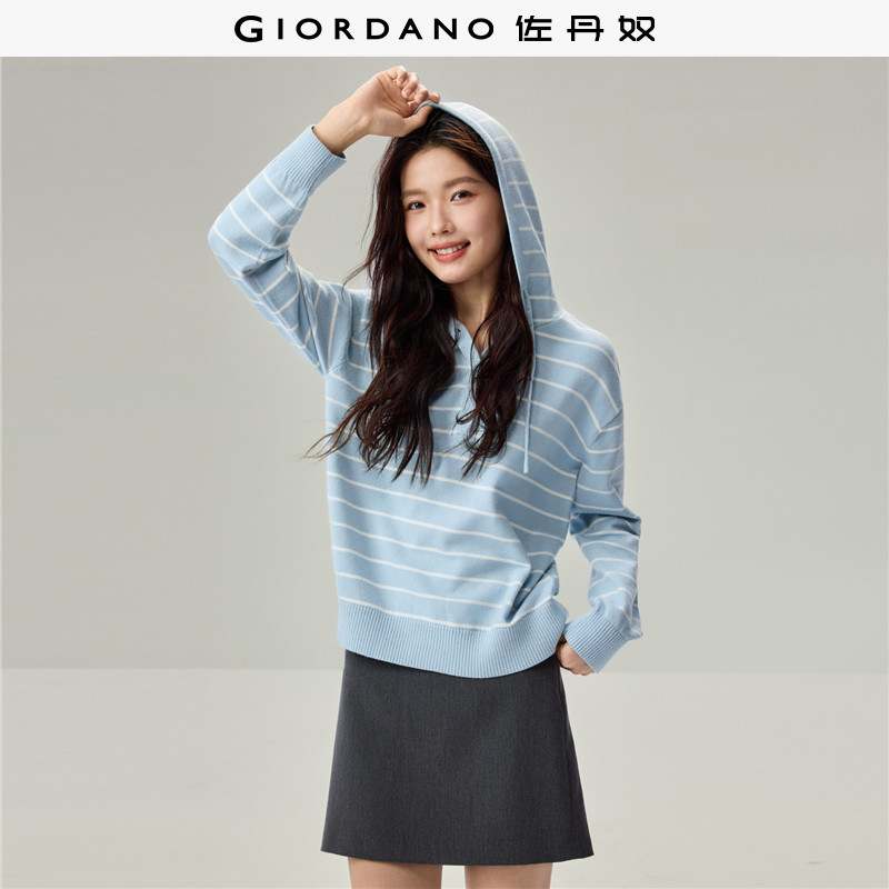 Giordano连帽套头针织衫条纹图片