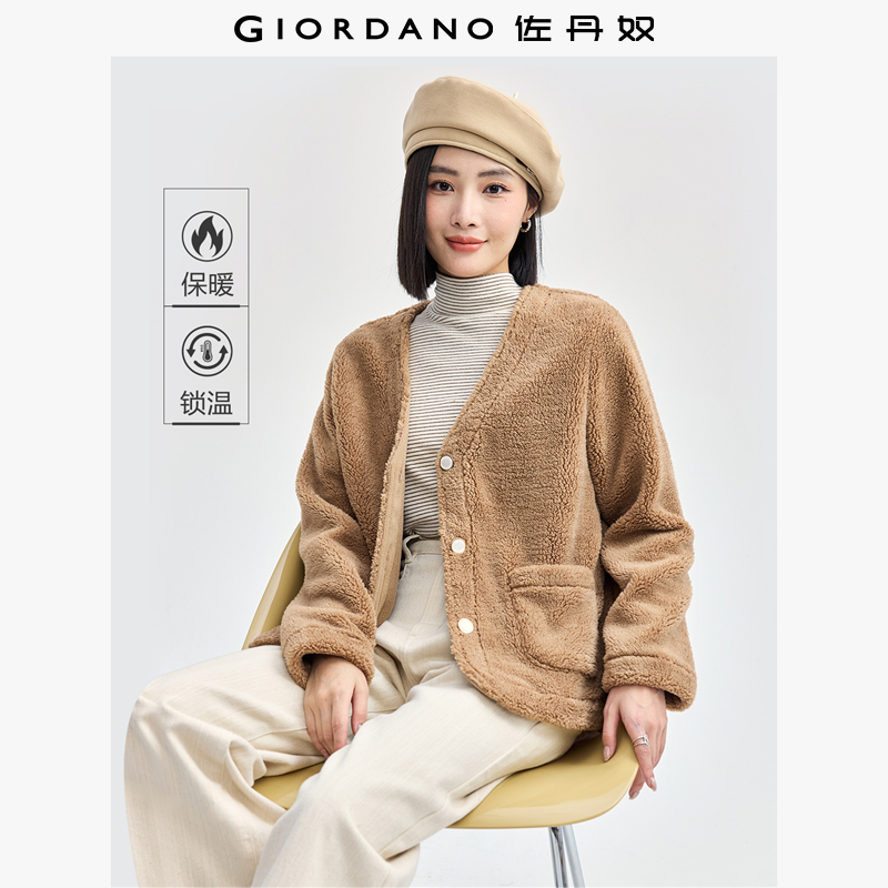 Giordano常规仿羊羔绒纽扣外套