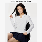 V字翻领长袖 佐丹奴海鸥领polo衫 女2026年春纯棉修身 上衣05315781
