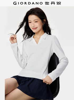 佐丹奴海鸥领polo衫女2026年春纯棉修身V字翻领长袖上衣05315781
