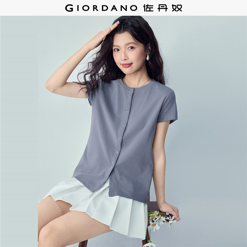 佐丹奴短袖T恤女2026年夏季新款弹力棉上衣纯色圆领开衫0532