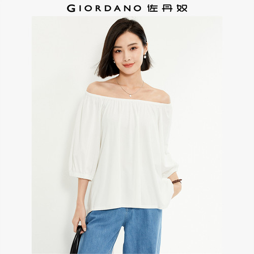 Giordano休闲弹力针织一字肩T恤