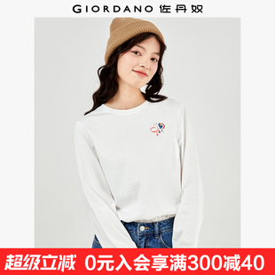 佐丹奴联名t恤女新款 女99393428 纯棉上衣创意蝴蝶印花长袖 打底衫