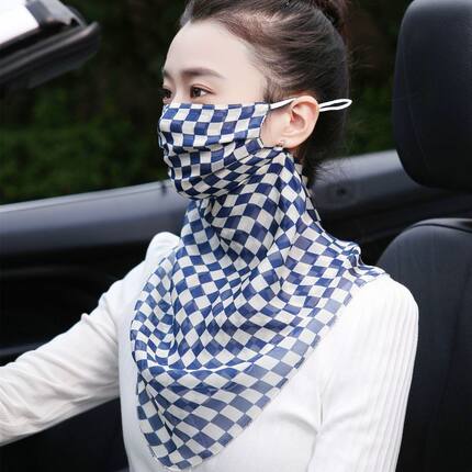 真丝口罩桑蚕丝面罩防晒面纱女遮脸围巾护颈披肩薄款透气挂耳脖套