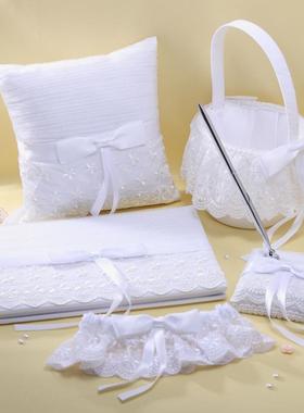 婚礼用品 花园蕾丝横面纱结婚签名册签到笔花瓣篮 戒枕 新娘袜带