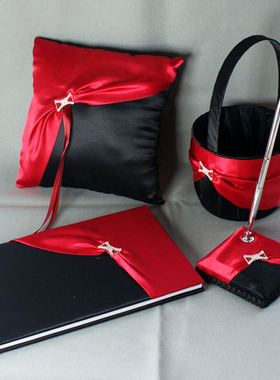 欧式婚礼签到台宾客留言簿册结婚用品婚庆仪式布置红黑钻戒托花篮