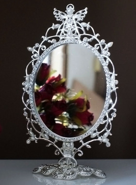 镀银天使椭圆梳妆台镜化妆镜 欧式镀银镂空珍珠饰镜子 送女友礼物