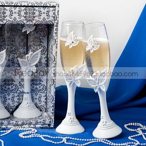RedBox婚庆用品 欧式 交杯酒 婚房摆件 蝶恋花a结婚香槟酒杯 对杯