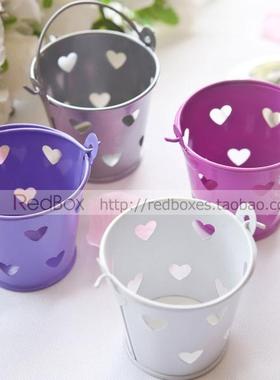 创意个性镂空爱心小铁桶节日装饰彩色马口铁小桶带拎环儿童玩具桶