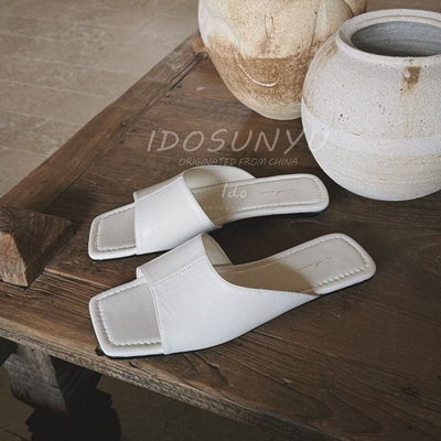 IDO/TT夏季牛皮平底露趾凉拖