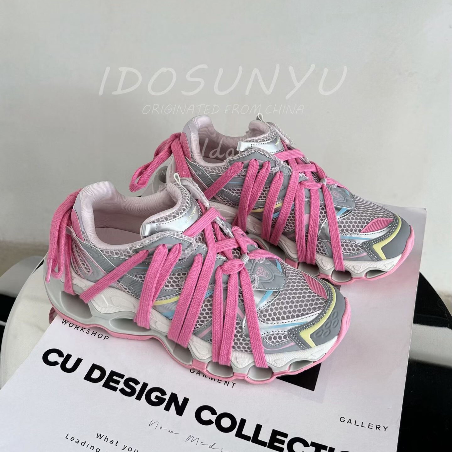 IDO/TT欧货女鞋2026春季新款牛皮拼网圆头交叉绑带镂空厚底休闲鞋